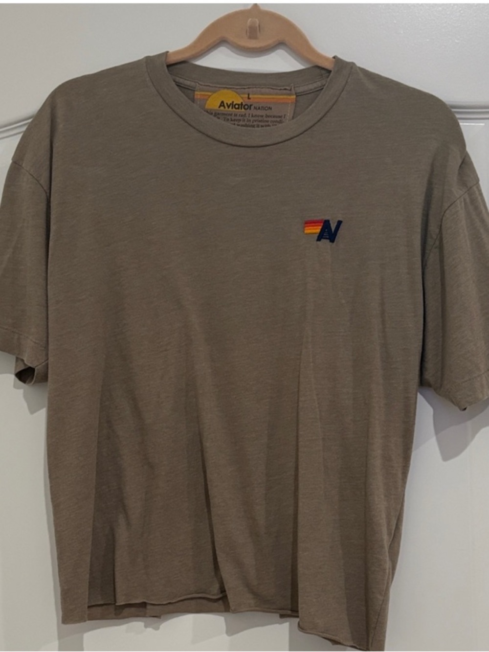 Aviator Nation Tan Short Sleeve Tee with Small Multicolor Logo